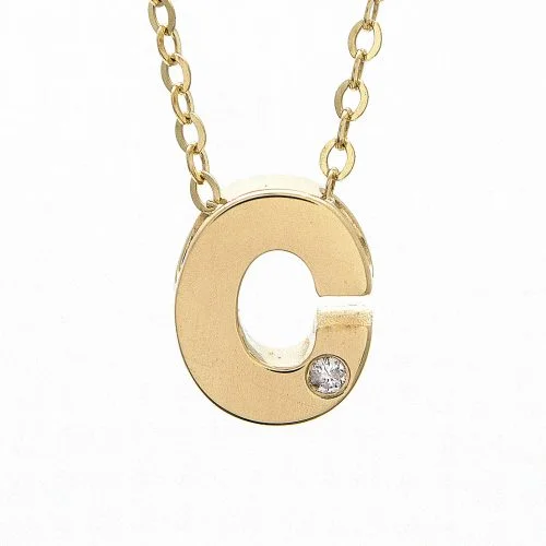 women's lucky charm necklaces-14K Yellow Gold Initial "C" With Diamond Necklace