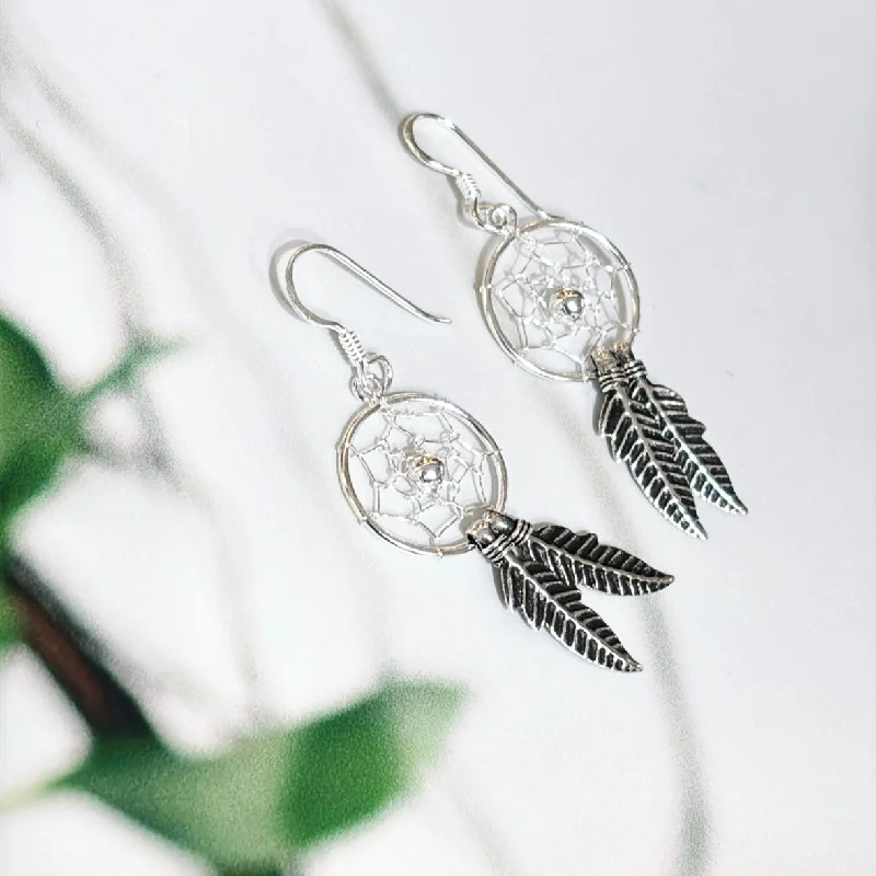 women's moon earrings-Sterling Silver Dreamcatcher earrings