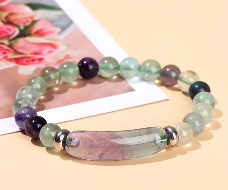 3a Natural Fluorite Bridge Bracelet|8mm Long Tube 10 * 39mm