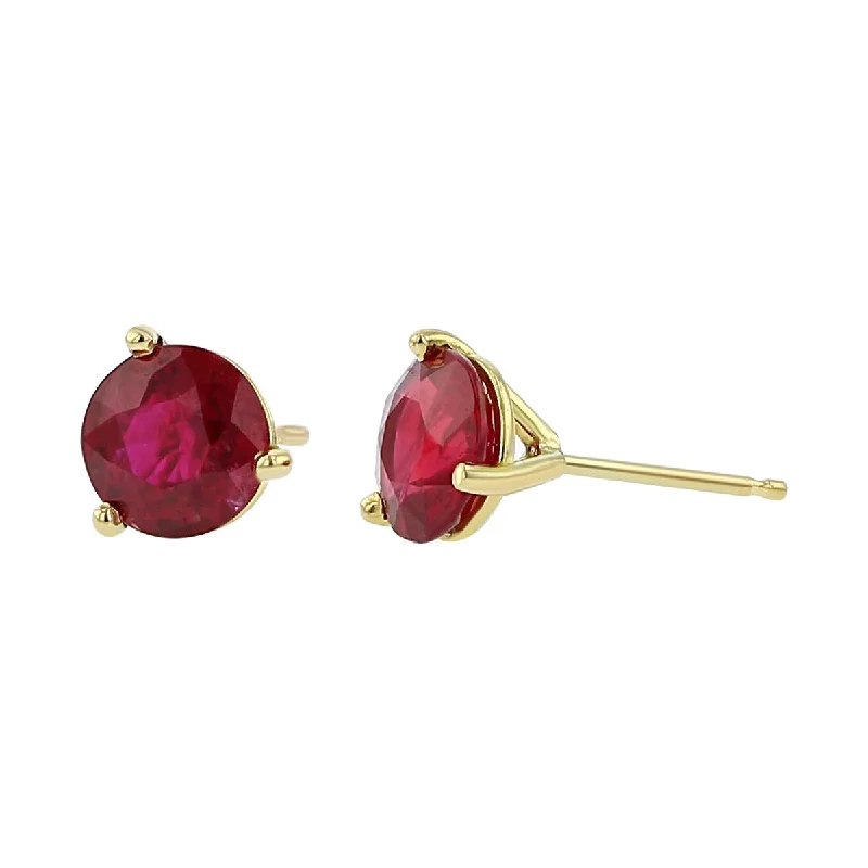 women's diamond earrings-18K Yellow Gold Madagascar Ruby Stud Earrings