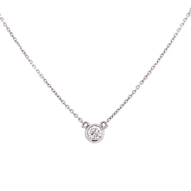 women's birthstone necklaces for women-14K White Gold Diamond Bezel Necklace