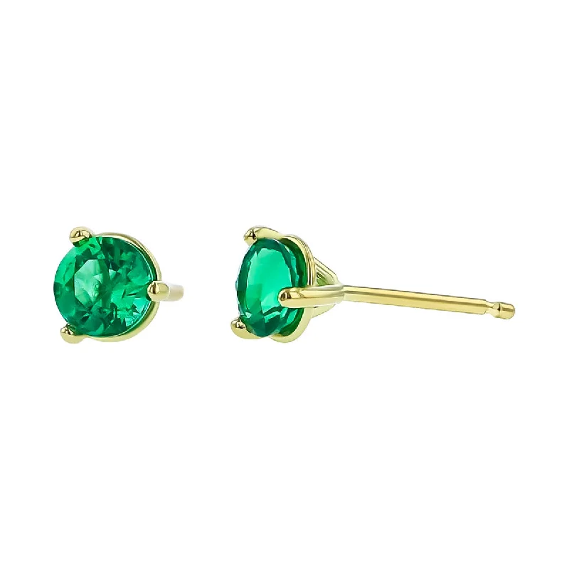 women's two-tone earrings-18K Yellow Gold Emerald Stud Earrings