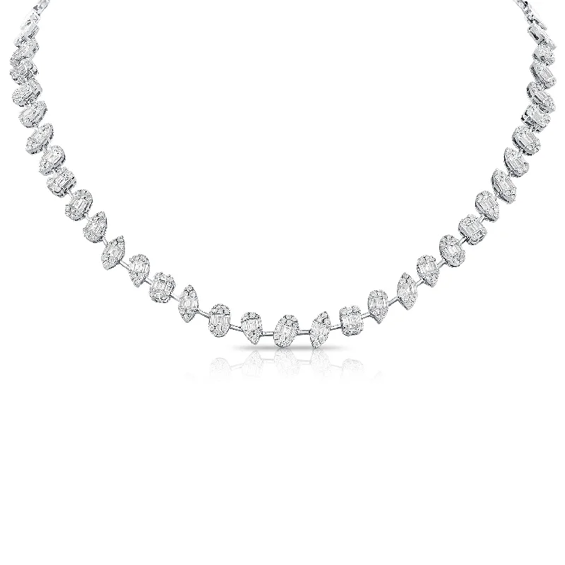 women's sterling silver necklaces-14K White Gold Diamond Illusion Tennis Necklace