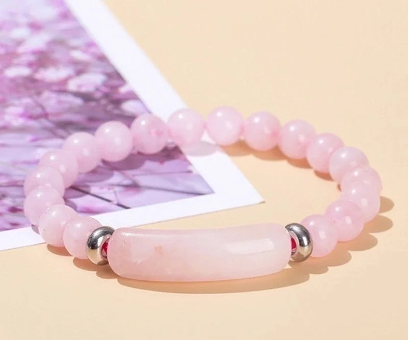 Natural Pink Crystal Bridge Bracelet|8mm Long Tube 10 * 39mm