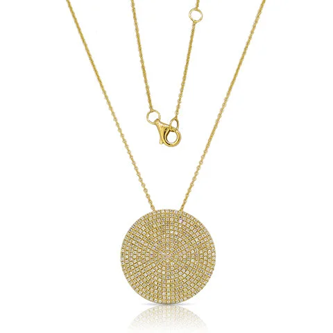 women's custom necklaces-14K Yellow Gold Diamond Extra Large Pave Disk Necklace