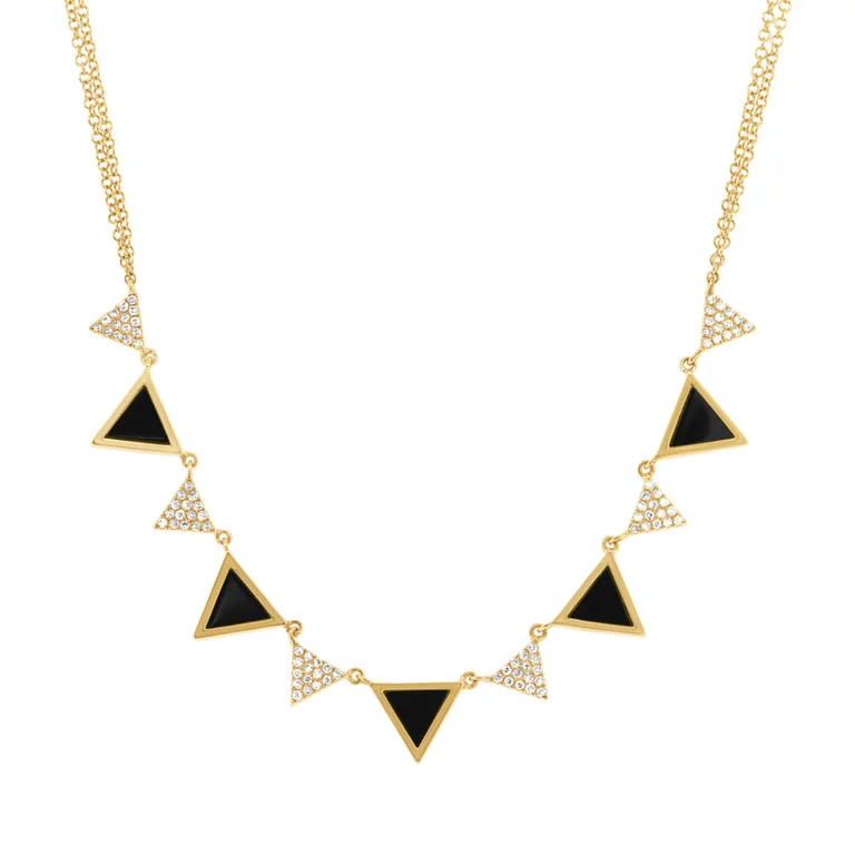 women's diamond necklace sets-14K Yellow Gold Diamond and Onyx Triangle Necklace