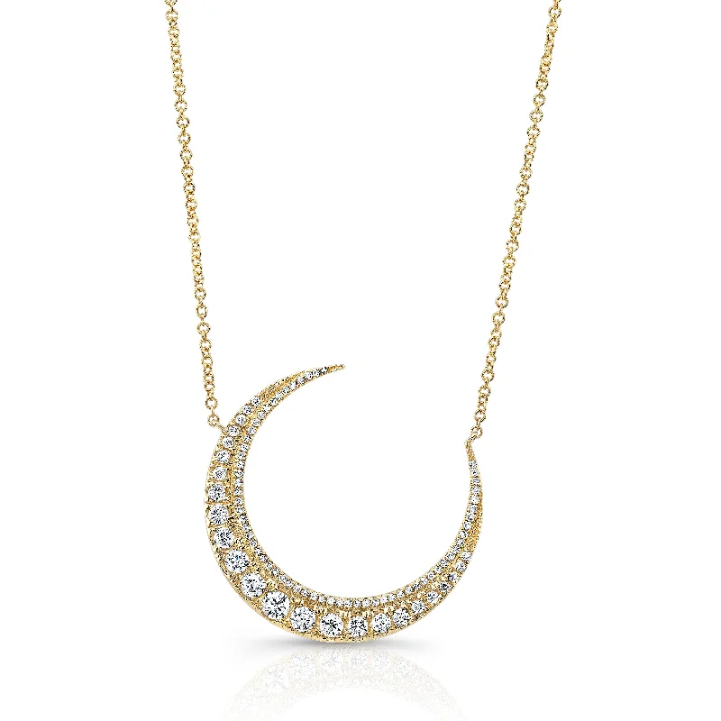 women's adjustable necklaces-14K Yellow Gold Diamond Crescent Moon Necklace