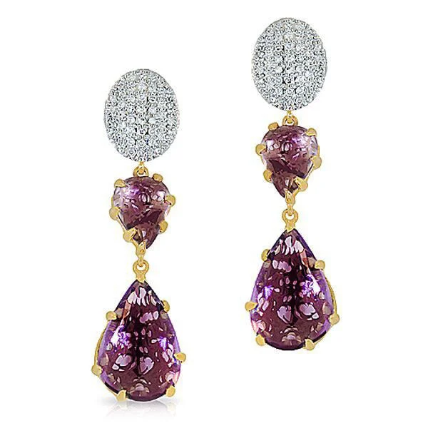 women's animal earrings-Amethyst and Diamond Drop Earrings