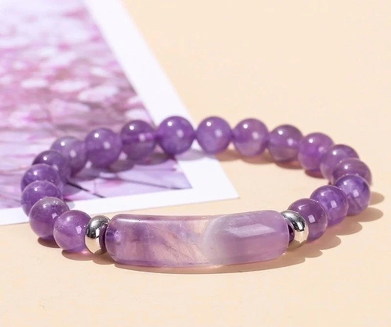 4a Natural Amethyst Bridge Bracelet|8mm Long Tube 10 * 39mm