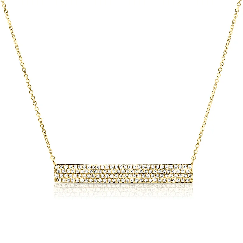 women's antique-style necklaces-14K Yellow Gold Diamond Pave Bar Necklace