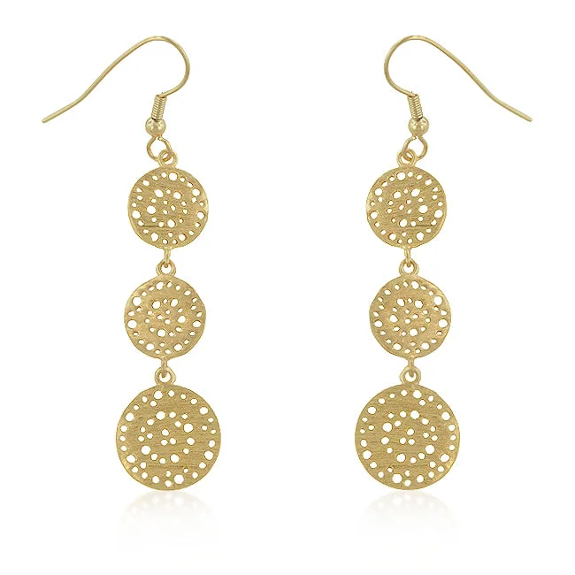 women's matching earring sets-Flax Golden Filigree Circle Dangle Earrings