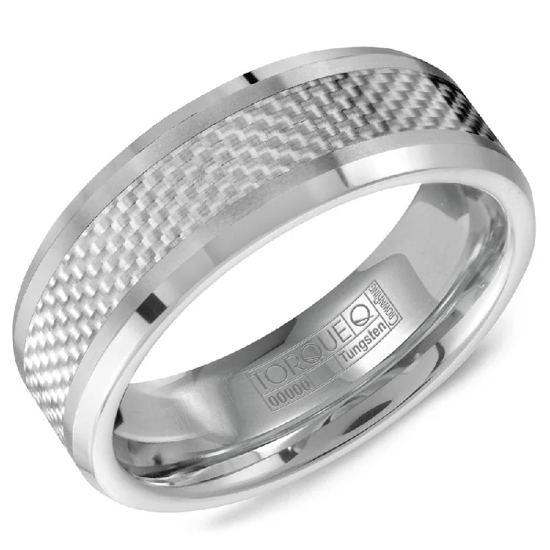 women's luxury diamond engagement rings-Torque Tungsten Collection 8MM Wedding Band with White Carbon Fiber TU-0036