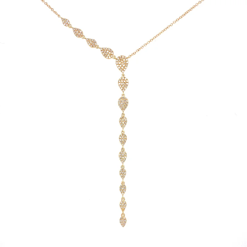 women's butterfly necklaces-14K Yellow Gold Diamond Teardrop Lariat Necklace