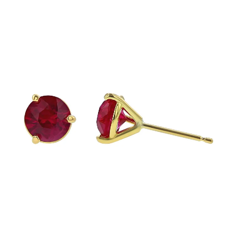 women's diamond earrings-18K Yellow Gold Burma Ruby Stud Earrings