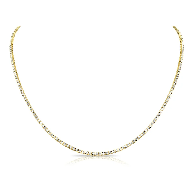 women's cubic zirconia necklaces-14K Yellow Gold Diamond Tennis Necklace