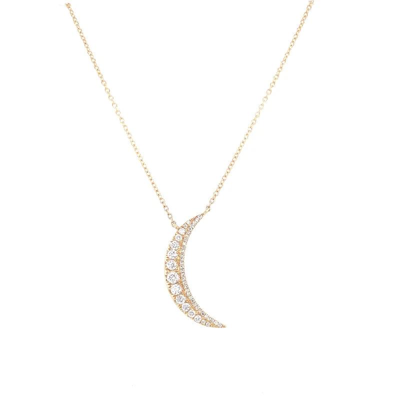 women's engraved heart necklaces-14K Yellow Gold Diamond Moon Necklace