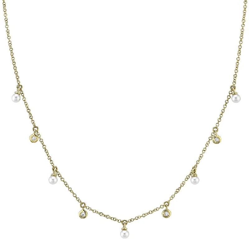 women's nature-inspired necklaces-14K Yellow Gold Diamond & Cultured Pearl Dangle Necklace