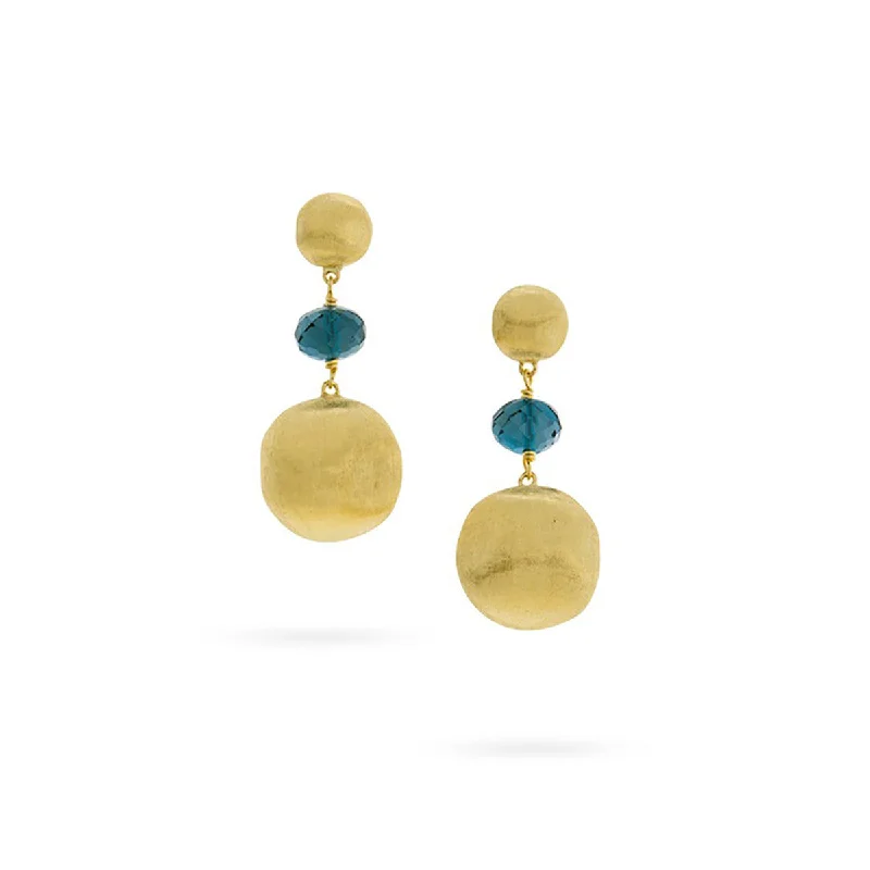 women's dangly earrings-18K Yellow Gold and London Blue Topaz Short Drop Earrings