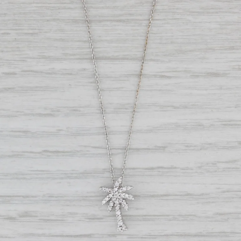 women's butterfly necklaces-Roberto Coin Tiny Treasures Diamond Palm Tree Pendant Necklace 18k White Gold