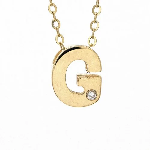 women's diamond necklace sets-14K Yellow Gold Initial "G" With Diamond Necklace