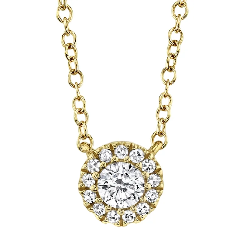 women's stylish statement necklaces-14k Yellow Diamond Halo Solitaire Necklace