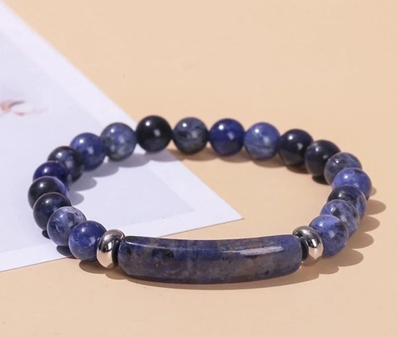 5a Natural Blue Grain Stone Bridge Bracelet|8mm Long Tube 10 * 39mm