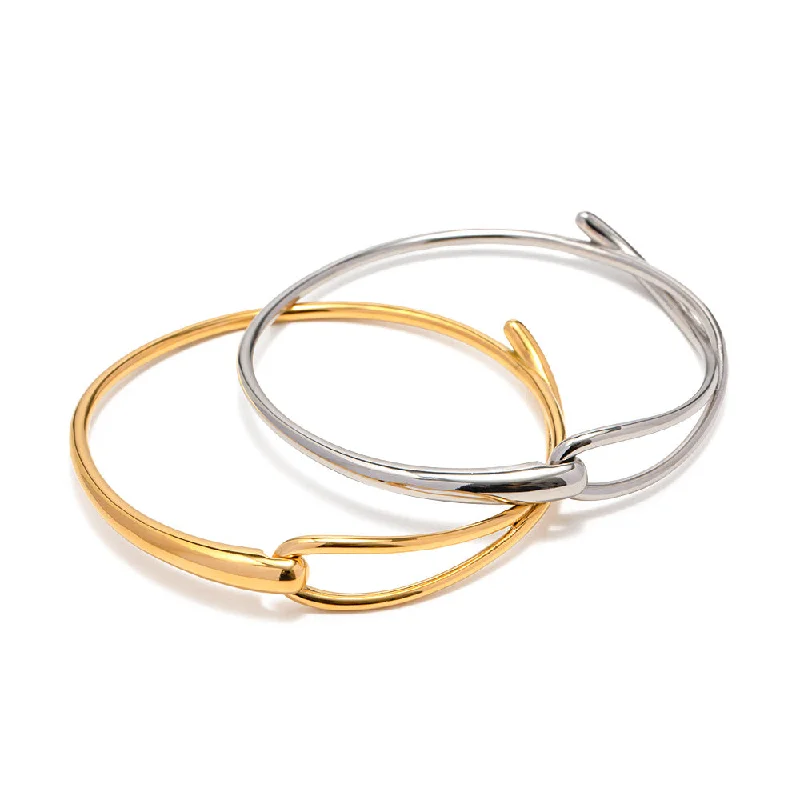 women's bangles with diamonds-Women IG Style Circle Geometric Stainless Steel 18K Gold Plated Bracelets