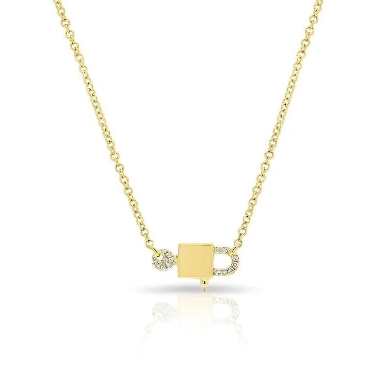 women's boho necklaces-14K Yellow Gold Diamond Lock & Key Necklace