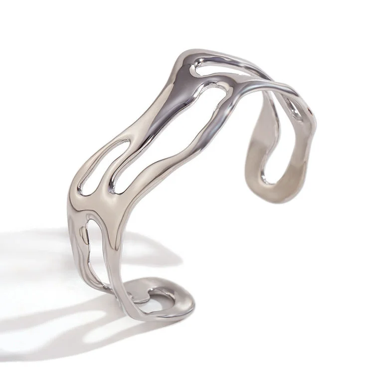 Exaggerated Wave Hollow Bracelet - Steel Color