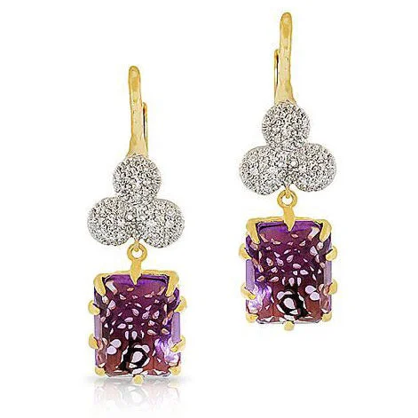 women's silver drop earrings-Amethyst and Diamond Dangle Earrings