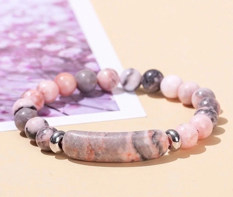 Natural Pink Zebra Stone Bridge Bracelet|8mm Long Tube 10 * 39mm