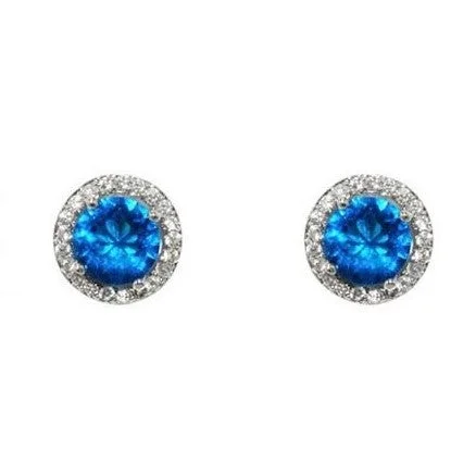 women's drop earrings-Isla Sapphire Round Halo CZ Stud Earrings – 10mm | 1.2ct