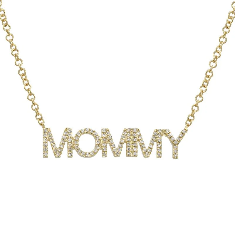 women's rose gold necklaces-14K Yellow Gold Diamond "MOMMY" Necklace