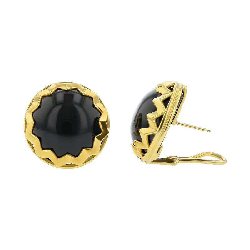 women's colorful earrings-18K Yellow Gold Cabochon Onyx Button Earrings