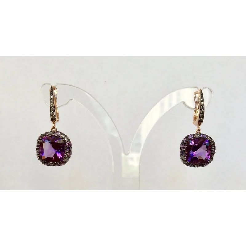 women's gold stud earrings-Amethyst, Purple Sapphire and Diamond Earrings