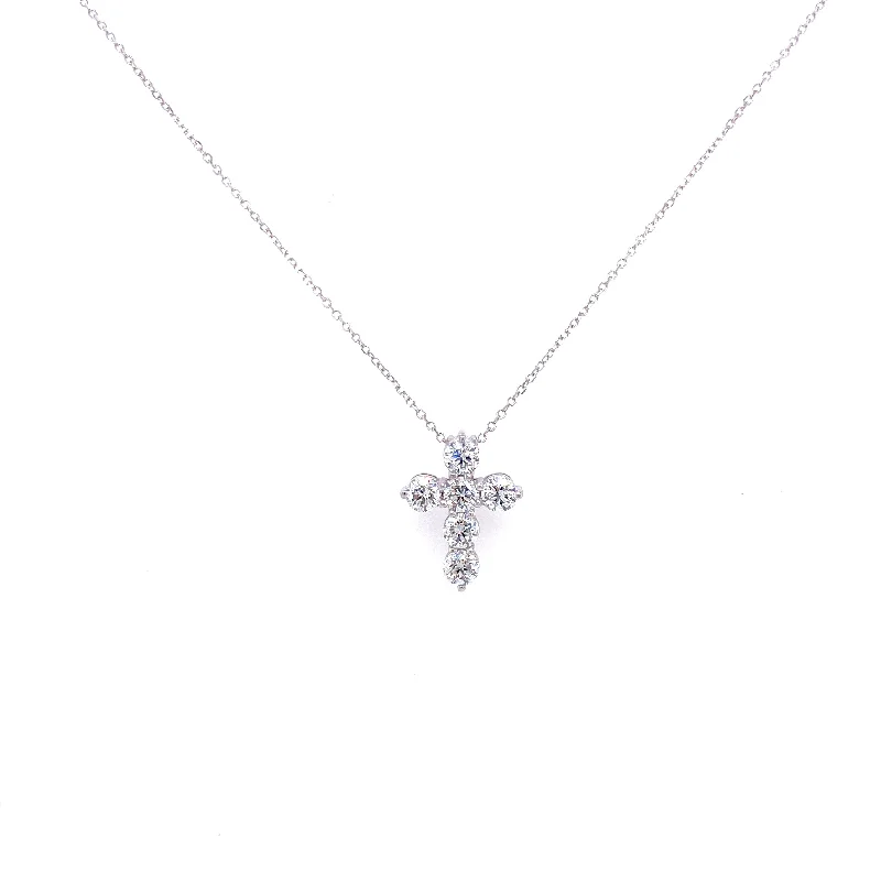 women's long necklaces-18K White Gold Diamond Cross Necklace