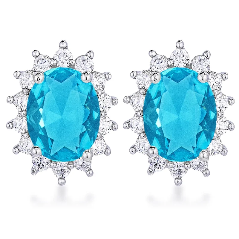 women's infinity loop earrings-Chesna Oval Aqua Halo Earrings | 2ct