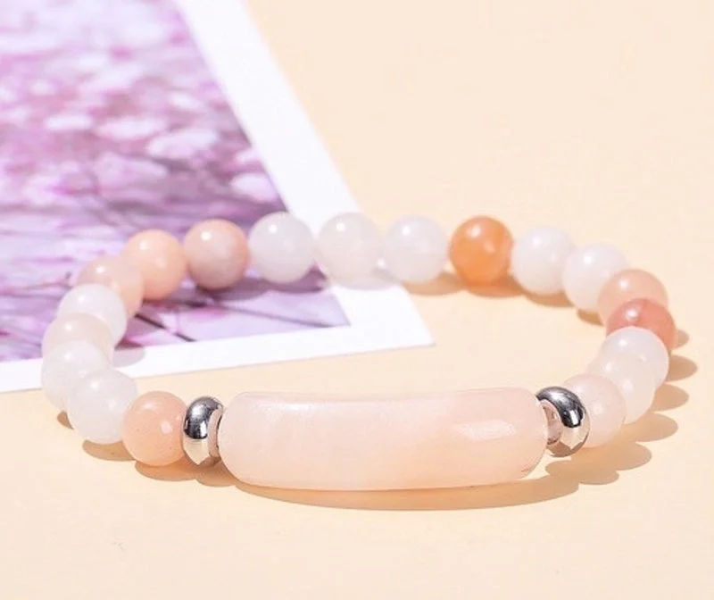 Natural Pink Aventurine Bridge Bracelet|8mm Long Tube 10 * 39mm