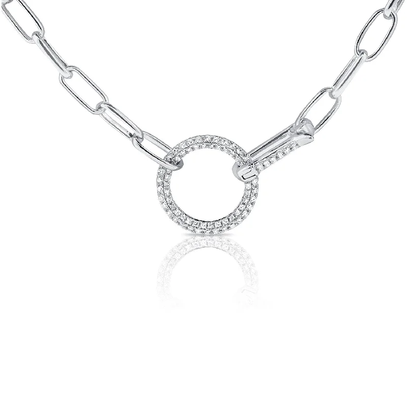 women's classic pearl necklaces-14K White Gold Diamond Pave Circle "Y" Adjustable Necklace