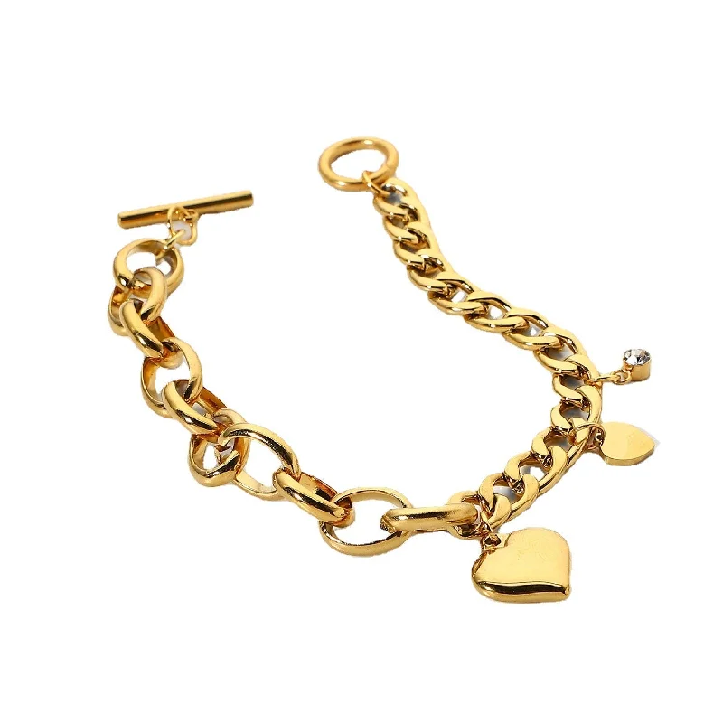 women's sterling silver bracelets-Women IG Style Heart Stainless Steel 18K Gold Plated Bracelets