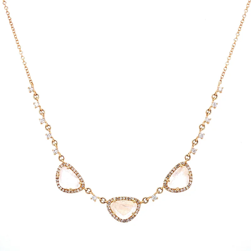 women's vintage-inspired necklaces-14K Yellow Gold Diamond + Rainbow Moonstone Necklace