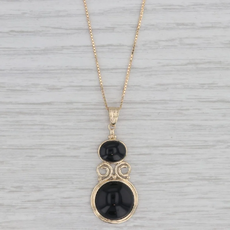 women's necklace and earring sets-Devitrified Glass Onyx Cabochon Pendant Necklace 14k Yellow Gold 16" Box Chain