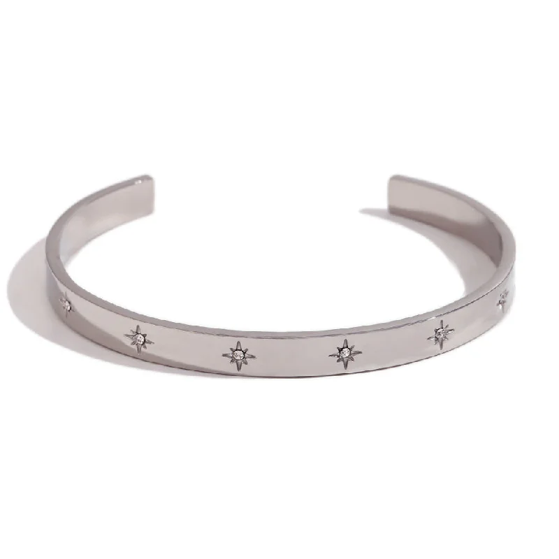 Open Octagonal Star Zircon Bracelet - Steel