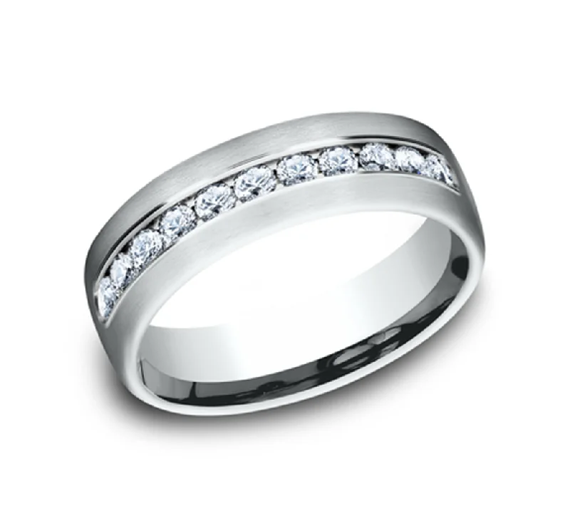 women's diamond engagement rings with bands-14K White Gold 'The Mozart' Satin Finish 7.5mm Diamond Wedding Band