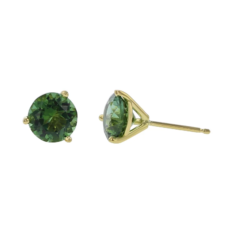 women's unique earrings-18K Yellow Gold Green Tourmaline Stud Earrings