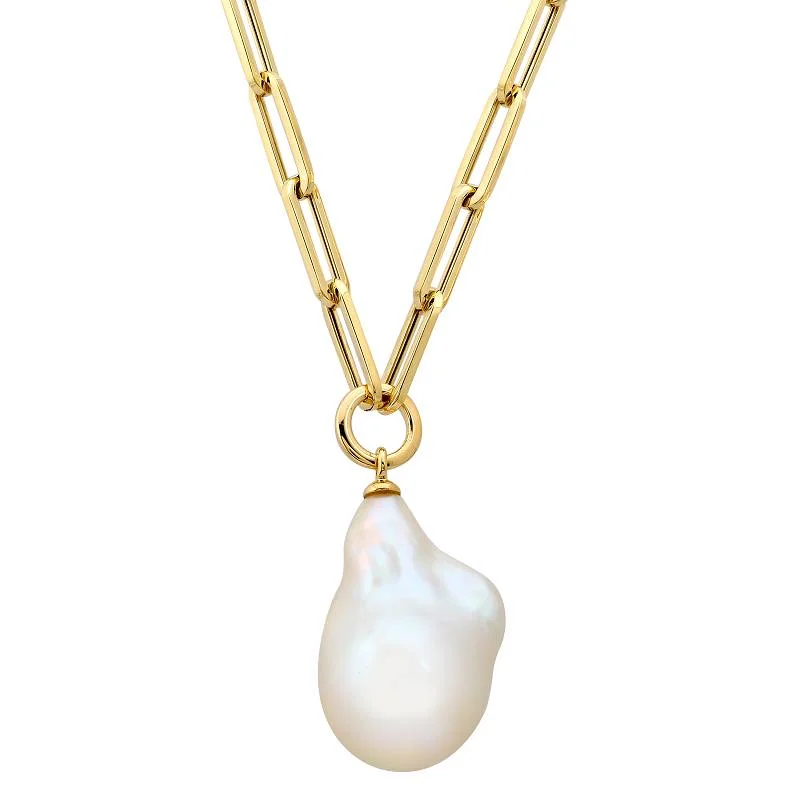 women's diamond necklace sets-14k Yellow Gold Baroque Pearl Link Chain Necklace