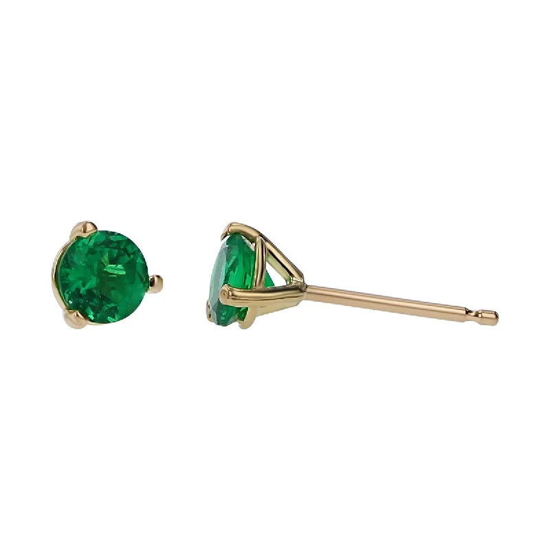 women's lotus earrings-18K Yellow Gold Colombian Emerald Stud Earrings