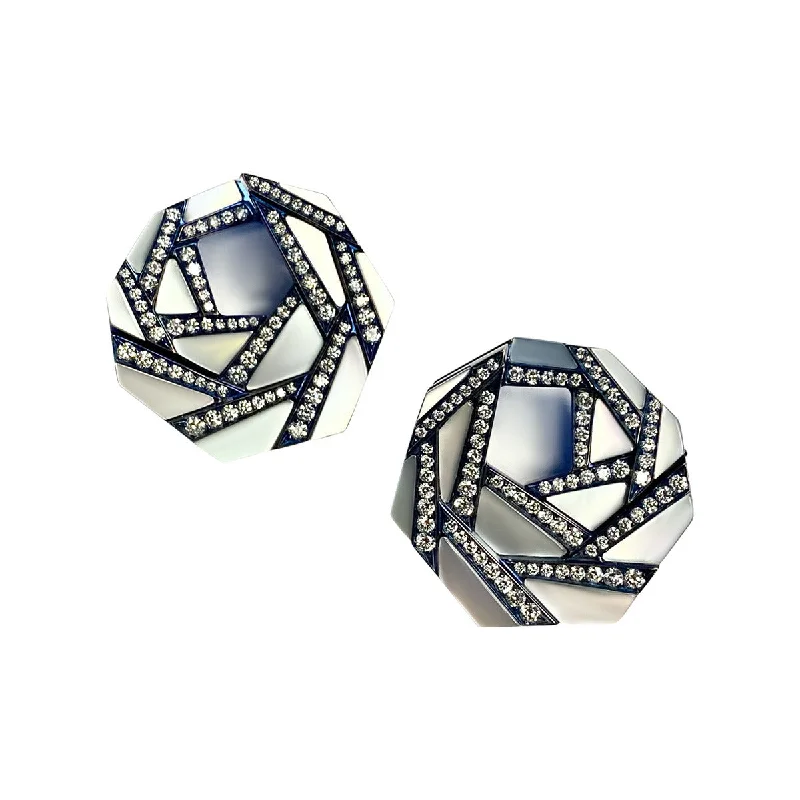 women's ethnic earrings-Blue Titanium and Diamond Origami Rose Earrings