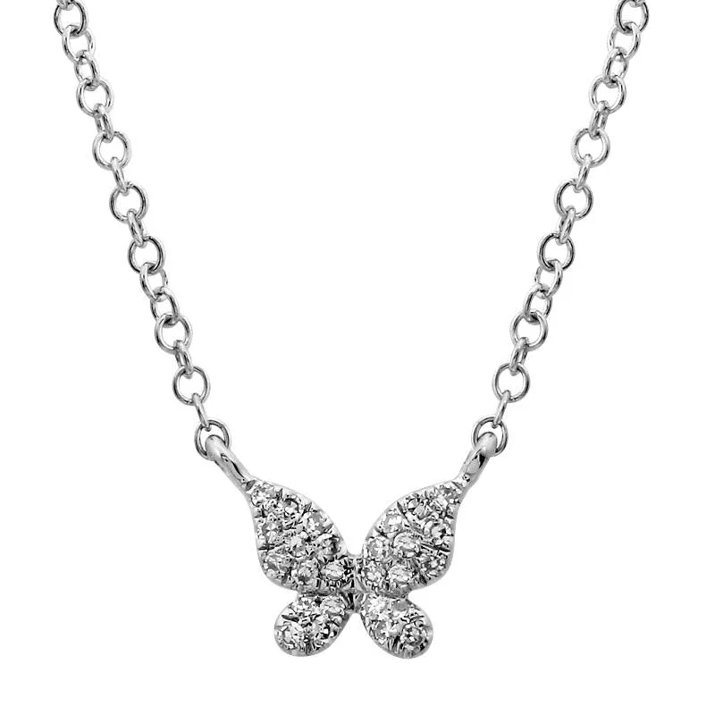 women's elegant necklaces-14k White Gold Diamond Single Butterfly Necklace