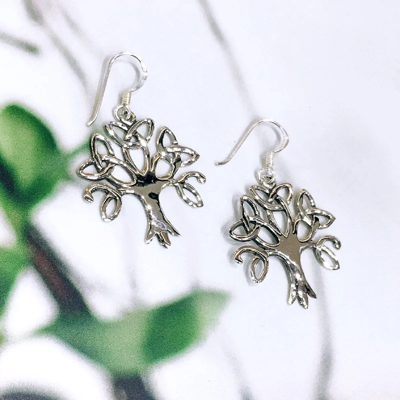 women's heart earrings-Sterling Silver Trinity Tree of Life Earrings